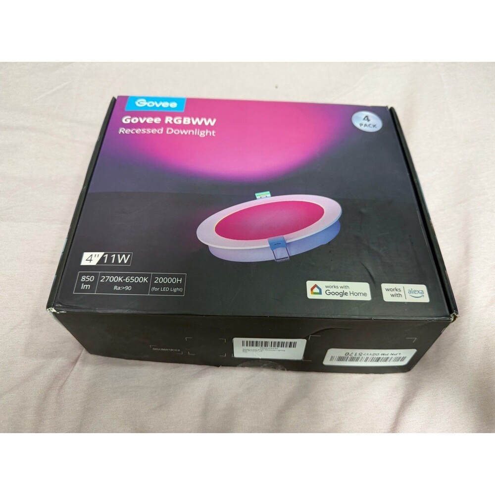 Govee H601B RGBWW Smart Recessed Downlight 4 Inch 4-Pack New Open Box